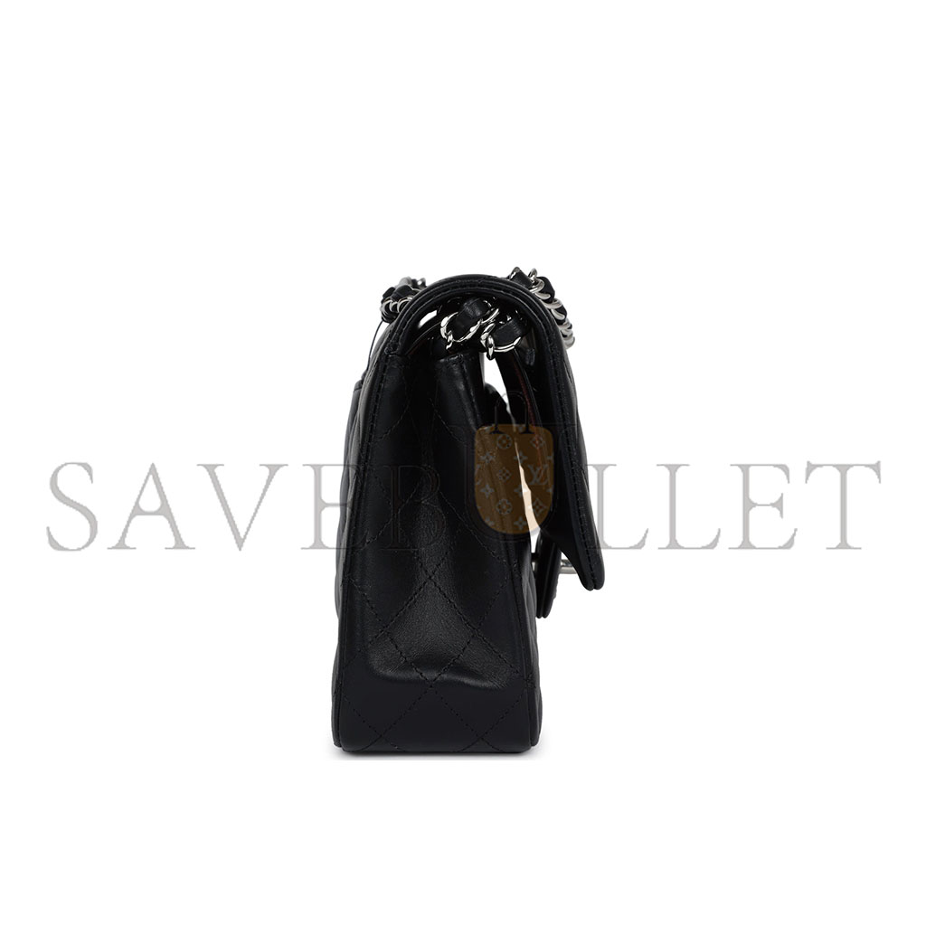 Ch*el master medium classic double flap black lambskin silver hardware a01112  (25.5*15.5*6.5cm)